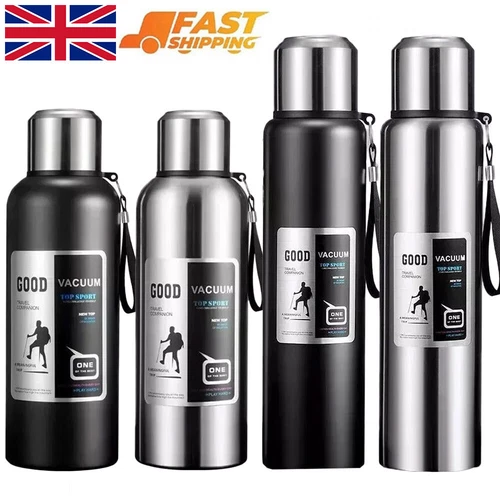 800ml 1.0L Stainless Steel Insulated Vacuum Travel Tea Thermos Flask Cold/Hot UK