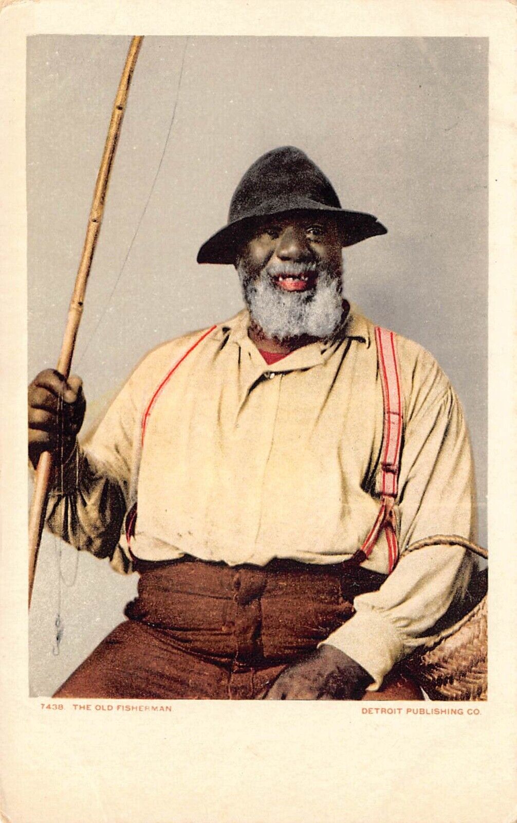 THE OLD FISHERMAN-BLACK AMERICANA DETROIT PUBLISHING POSTCARD