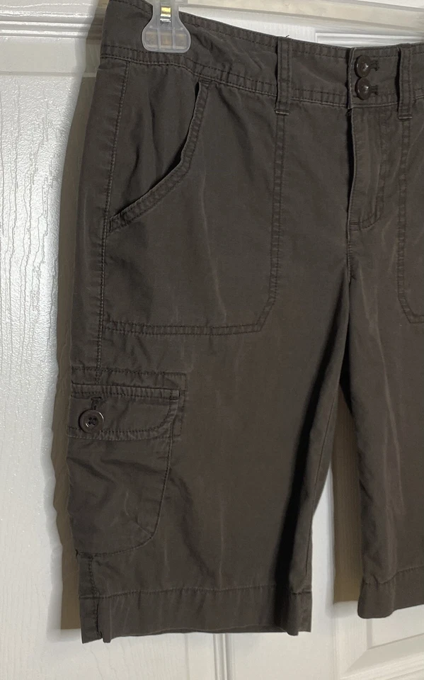 Pantalones Cortos Bass Mujer Talla 2 Marrón Oscuro Caqui Carga Senderismo Exterior Bolsillos Traseros Foto 3 de 4