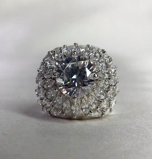 Declaración de cóctel QVC vintage de 5 marquesa de plata esterlina corte redondo circonita cúbica Foto 2 de 4