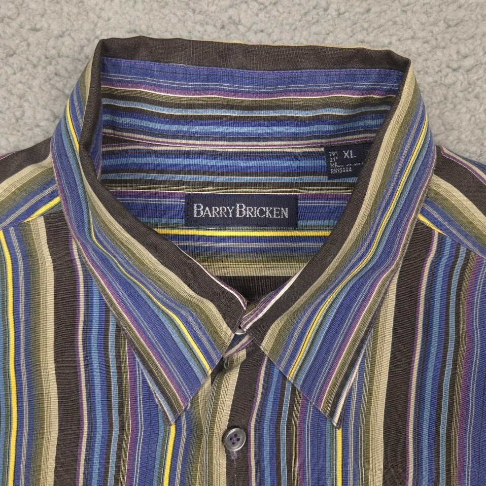 Barry Bricken Striped Button Up Shirt Mens XL Multicolor Silk Blend ...