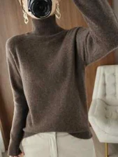 Fashion Basic Autumn Winter  Merino Wool Sweater Mock Neck Cashmere Pullover