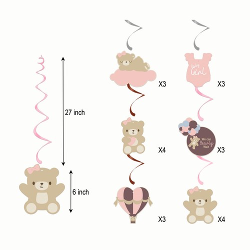 20pcs Pink Bear Baby Shower Party Hanging Swirls Decorations, We Can Bearly W... - Picture 2 of 4