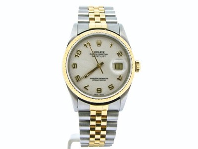 Rolex Mens Datejust 16233 2Tone 18K Gold Stainless Watch Anniversary Arabic Dial