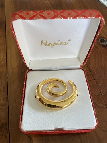 Vintage Napier Gold Tone Swirl Spiral Pin Brooch Chunky Jewelry 2”