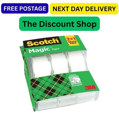 Scotch Magic Tape, Promo Pack, 2 Rolls on Handheld Dispenser + 1 Free, 19 mm x 7