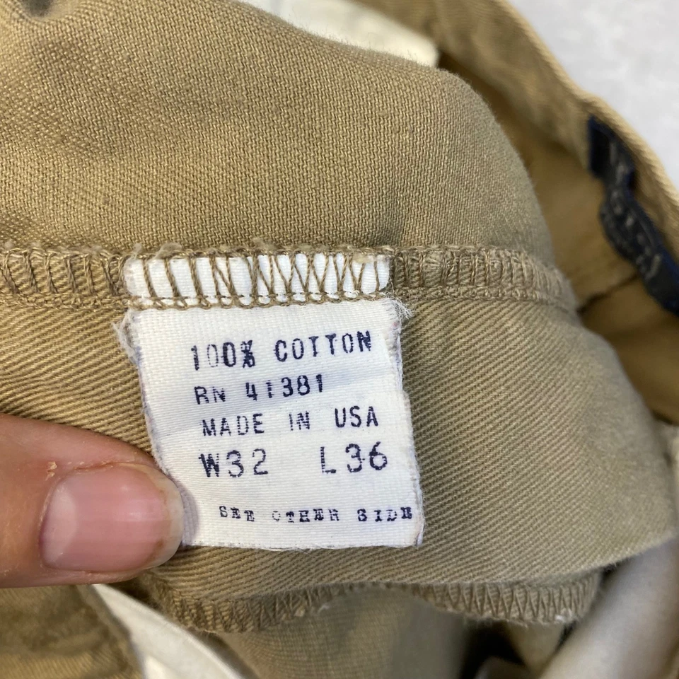 Pantalones chinos plisados tostados para hombre Polo Ralph Lauren hechos en EE. UU. W32 L36 (32x34) Foto 4 de 4