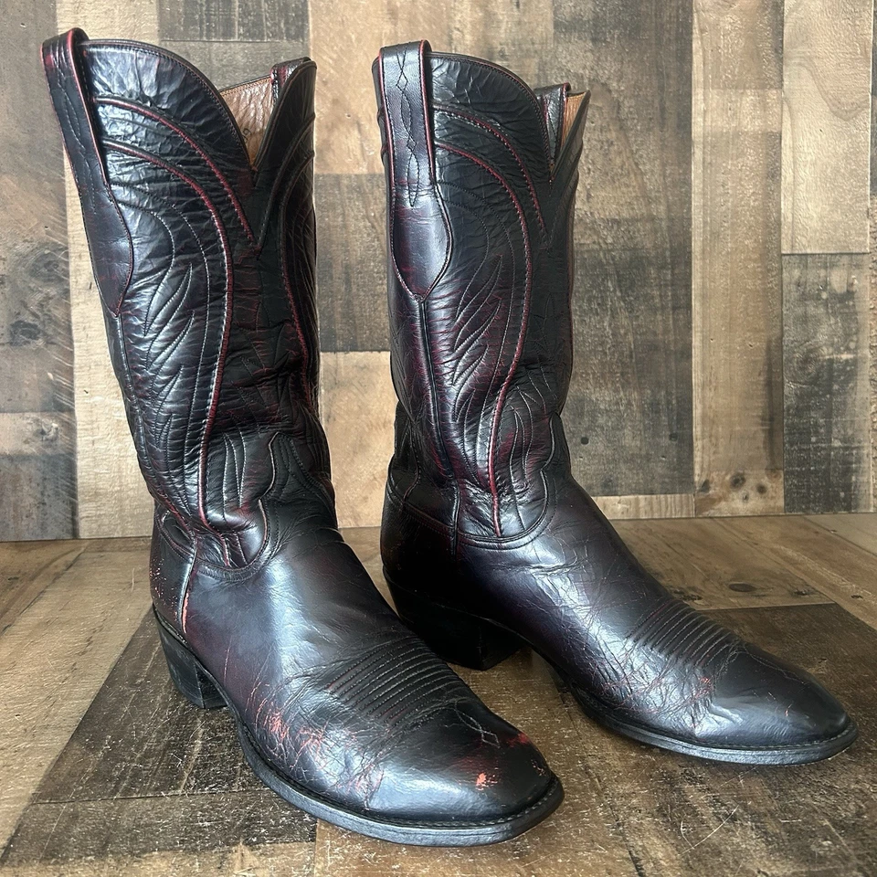 Lucchese Classics L6608 Black Cherry French Toe Cowboy Boots Mens 11 D - Image 2 of 4