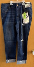d.jeans Girls Girlfriend Jeans Size 12 High Rise Dark Wash Cuffed Ripped Pockets