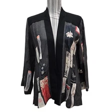 Citron Santa Monica Kimono Jacket M Silk Blend Haori-Style Open Black Floral