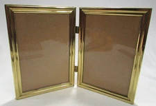 Vtg Gold Tone Brass 5 X 7 Double Picture Photo Frame Ornate Smooth Metal MCM