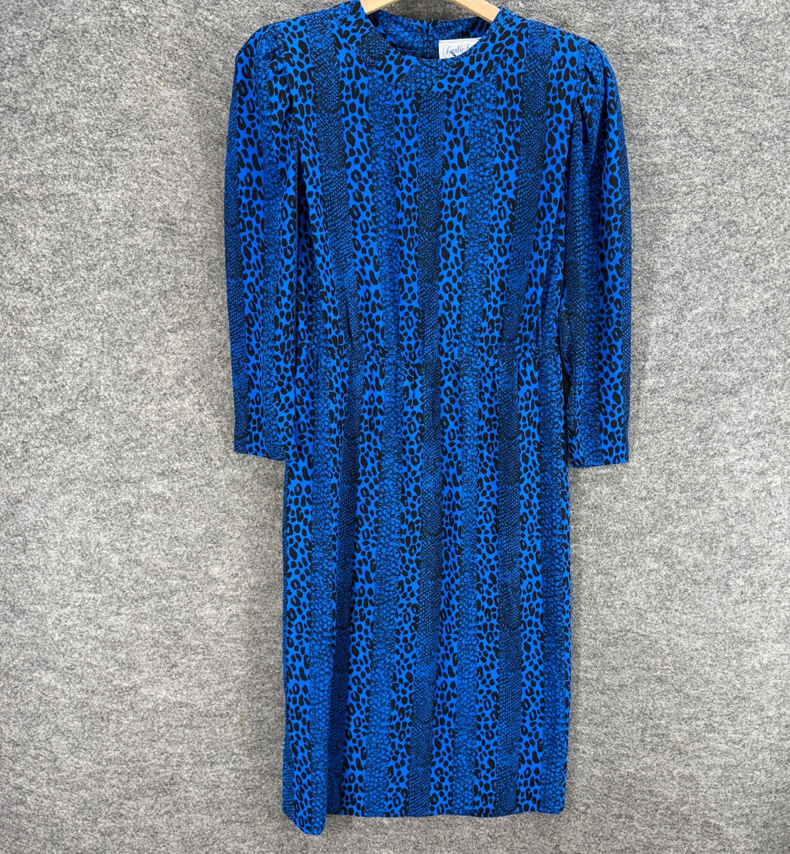 Leslie Fay Dress Women 12 Blue Animal Print Sheath Midi Long Sleeve Zipper  | eBay