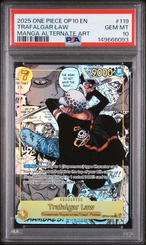 2025 ONE PIECE OP10-ROYAL BLOOD MANGA ALTERNATE ART #119 TRAFALGAR LAW PSA 10