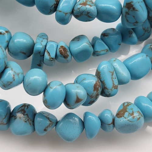 17" String of Drilled Polished Turquoise Beads Nuggets Necklace - Picture 5 of 7