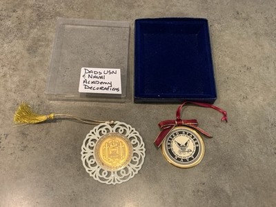 Vintage United States Naval Academy And Navy Ornaments Lot Of 2