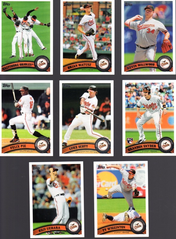 2011 Topps BALTIMORE ORIOLES Team Set (8 cards)