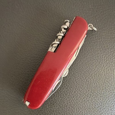 Red Multi-Tool Pocket Knife, 8 Tools, Stainless Steel, Straight & Serrated Edge
