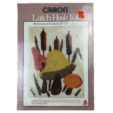 Vintage 80’s Mushroom & Cattails Latch Hook Kit Set  20" x 27" Hippie Boho DIY