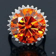 OGROMNY płomienny pomarańczowy diamentowy pierścionek soliterowy - rzadki - certyfikowany - 87,45 Ct