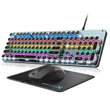 Typewriter Style Mechanical Gaming Keyboard Blue Switch, Rainbow LED Backlit ...