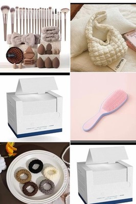 Neutral Beauty & Self-Care Bundle   Makeup Brushes, Hair & Skincare Set