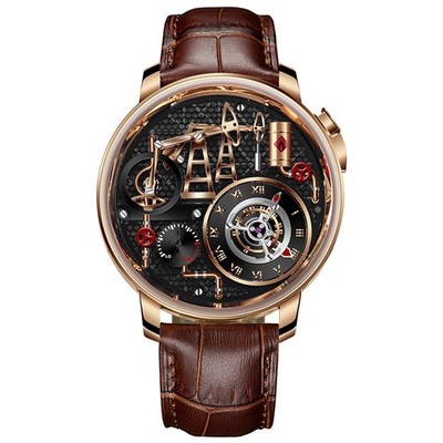 PINDU Men's Luxury Dress Watch 45.5mm Steel Sapphire Crystal Luminous Waterproof