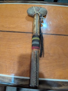 Vintage Indian War Club Beaded Cowhide