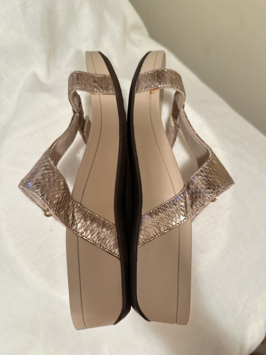 Vionic Ellie Metallic Rose Gold Snakeskin Wedge Slide Sandals 10 Support Comfort View 6