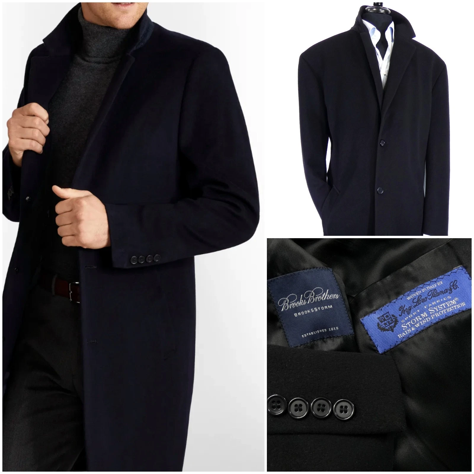 Loro Piana Storm System Italy 100% Wool Brooks Bros Top Coat 42 L