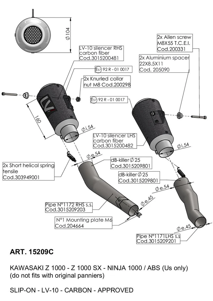 2 Scarichi Leovince LV-10 Carbonio Racing per KAWASAKI Z 1000 SX 2010 > 2016 - Immagine 4 di 4