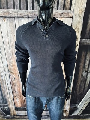 Brunello Cucinelli Long Sleeve Navy Ribbed Cotton Collared Sweater Size 56