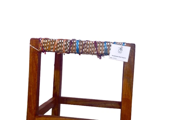 Handmade Wooden Stool | Rustic Woven Rope Charpai Seat | Small Footstool Chair - Image 4 of 4