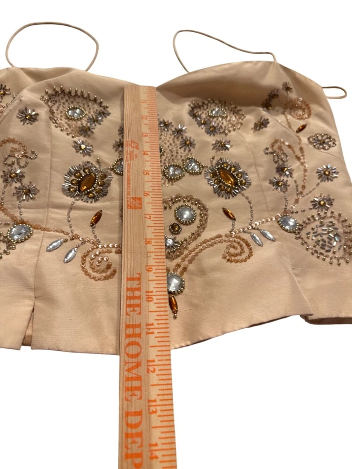 De Colección Gilar Noche Toda Seda Adornada Sin Tirantes Top Falda Larga Y2K Elegante leer Foto 3 de 4