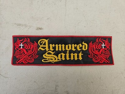 ARMORED SAINT, SEW ON RED BORDER EMBROIDERED STRIP PATCH