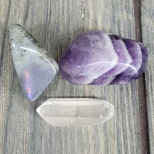 Astral Travel Crystal Set 1.5" Clear Quartz Point, Labradorite & Dream Amethyst
