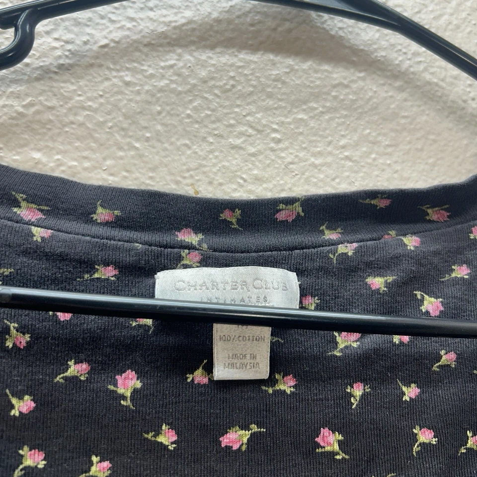 Charter Club Intimates Nightgown Pajamas Sz M Floral Black T Shirt Dress Roses — 第 4/4 张图片