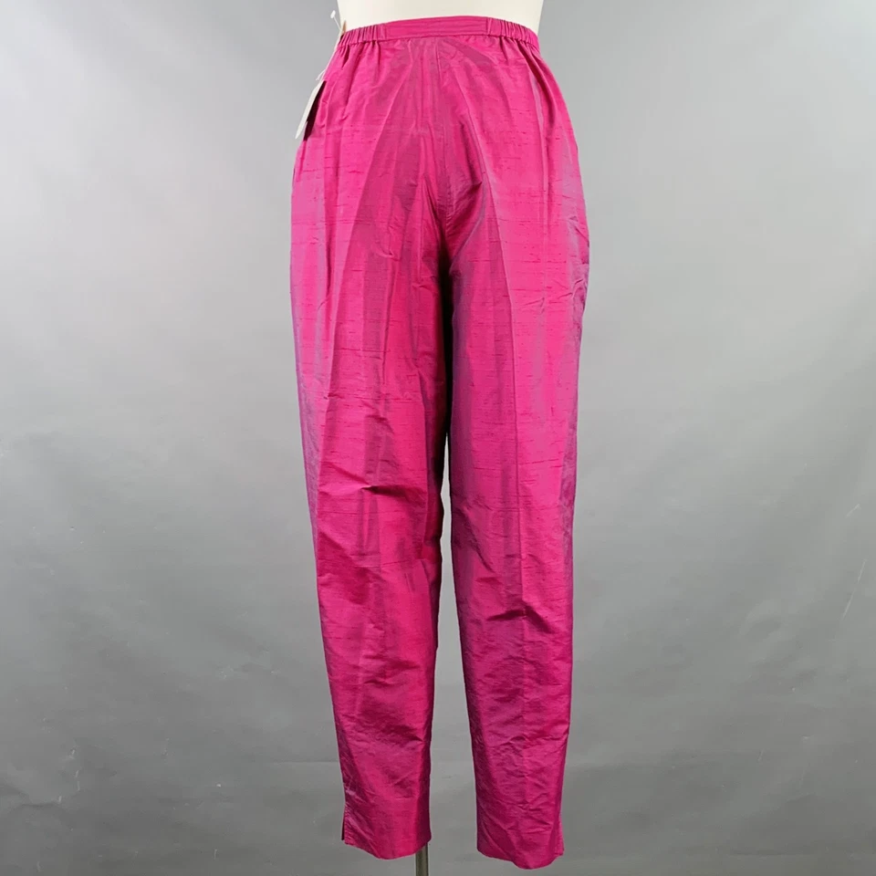 SAKS FIFTH AVENUE Size 12 Pink Fuchsia Silk Shantung Dress Pants - Image 2 of 4