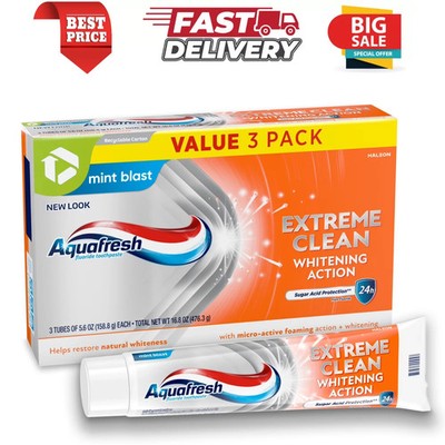 Aquafresh Extreme Clean Whitening Action Fluoride Toothpaste, 5.6 Oz, 3 Pack