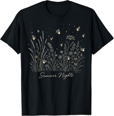 Summer Nights Firefly Wildflower Nature Lover Lightning Bug T-Shirt