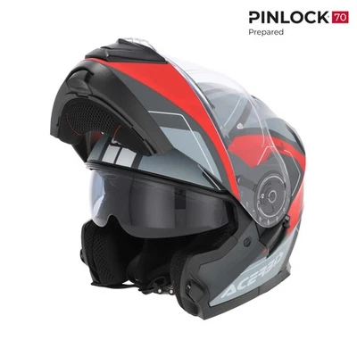 Modular Helm Acerbis Serel Grau Rot Matt Touring Motorrad Doppelte Visier
