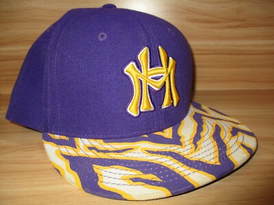 Decky Mens HM MH Adjustable Snapback Flat Brim Zebra Print Purple Yellow Hat Cap