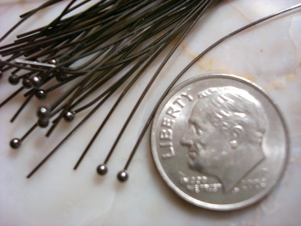 40 alfileres de cabeza de bola chapados en metal negro alfileres de cabeza de joyería de 2 pulgadas de largo FPS067 Foto 2 de 2