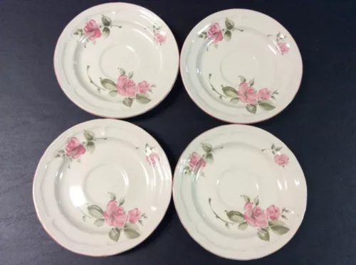 Set of 4 Vintage Gibson Housewares Roseland Coffee Cup Saucers (Very Good)