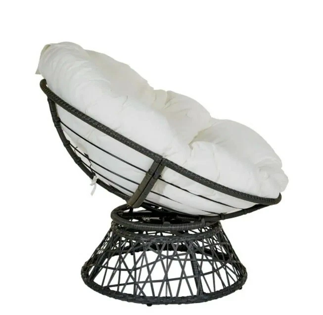 Wicker Papasan Chair with Cushion Gray Frame 360 Degree Swivel