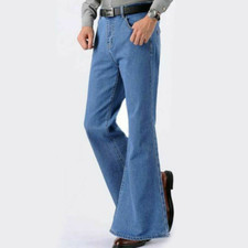 Men Bell Bottom Jeans Flared Denim Pants Retro Denim Trousers Slim Fashion