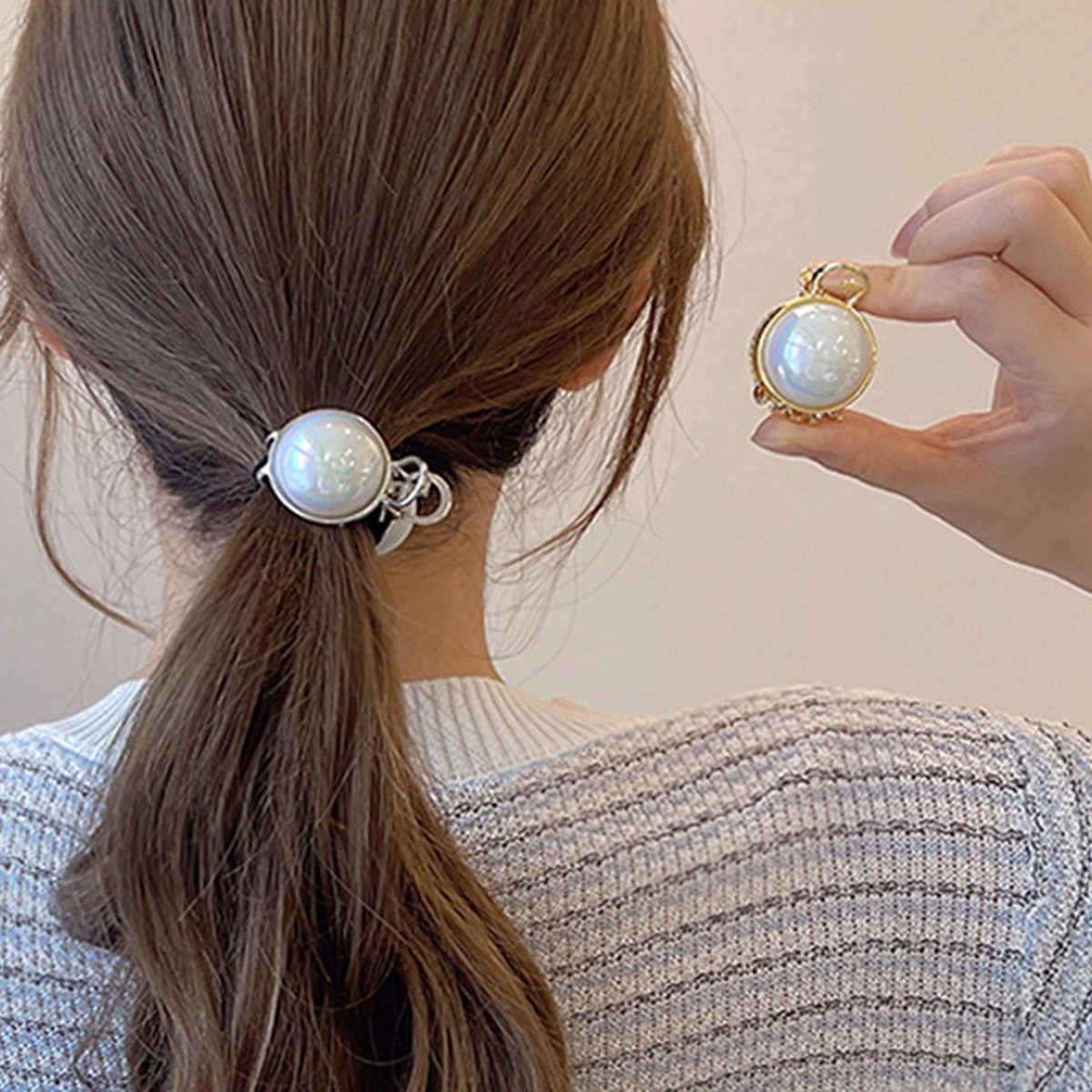 Round Pearl Claw Clips - Pearlescent Hairpin Clip Elegant 