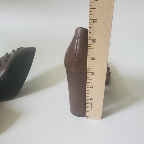 Vicenza Block Heel Pumps 8 Brown Leather Studded Point Toe Designer Mod Retro - Picture 11 of 13