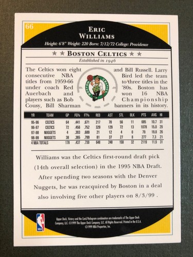 1999 Upper Deck Victory Denver Nuggets Ball Card #66 Eric Williams NM - Picture 4 of 4