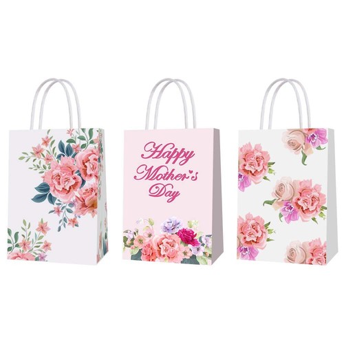Mothers Day Gift Bags Pink Carnation Happy Mother's Day Gift Bag with Handle ...