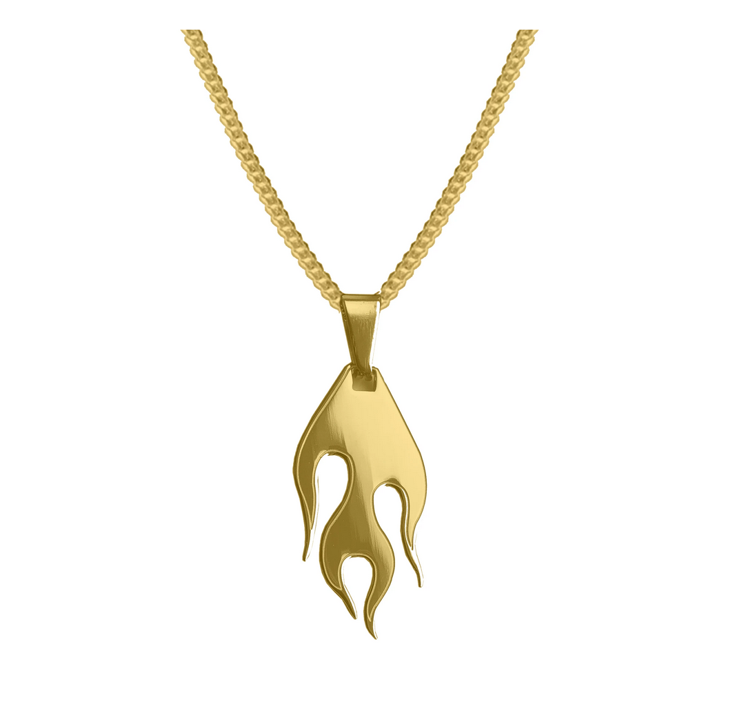 GOLD HOT ROD FLAME PENDANT NECKLACE